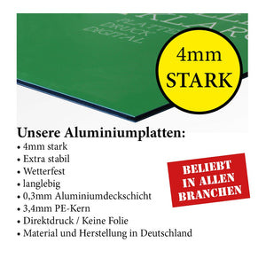 WUNSCHTEXT - Kennzeichen Parkplatz - zweizeilig - 52 x 11 cm - 4 mm Alu Verbundmaterial