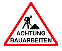 Laden Sie das Bild in den Galerie-Viewer, Schild Aufsteller - Achtung Bauarbeiten - Dreieck 50 x 40 cm - freistehend aufstellbar