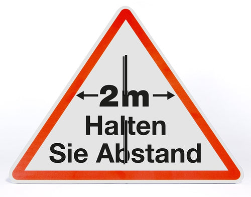 Halten Sie 2 Meter Abstand - Dreieck Aufsteller 50 x 40 cm - freistehend aufstellbar– 4 mm Alu Verbundplatte