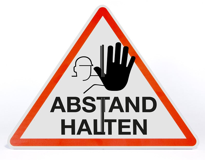 Stop Abstand Halten - Dreieck Aufsteller 500 x 400 mm – aufstellbar – Alu Verbund 4 mm