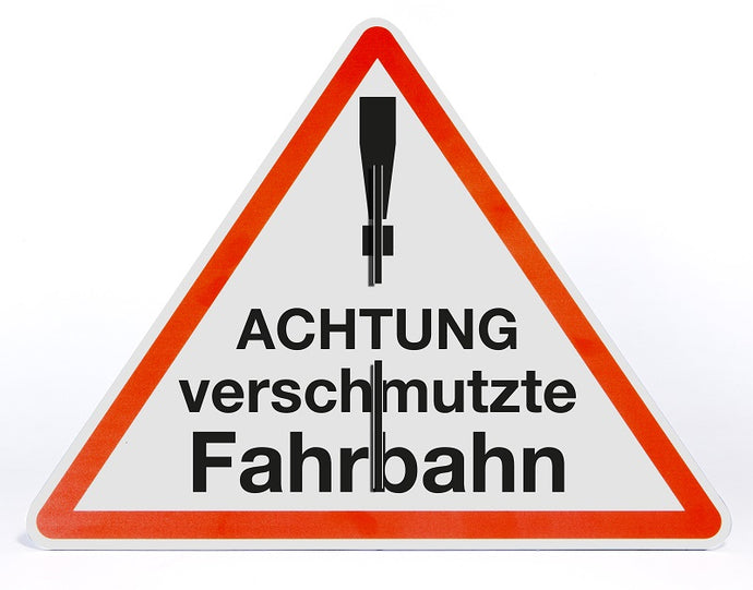 Schild Aufsteller - Achtung verschmutzte Fahrbahn - Warndreieck 50 x 40 cm - freistehend aufstellbar