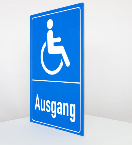 Behinderten Ausgang - Schild - Hochformat - blau - 4 mm Alu Verbundplatte