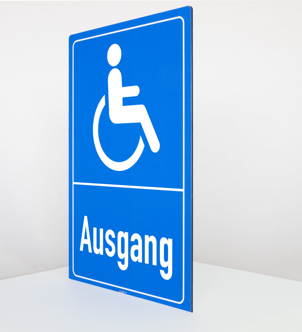 Behinderten Ausgang - Schild - Hochformat - blau - 4 mm Alu Verbundplatte
