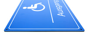 Behinderten Ausgang - Schild - Querformat - blau - 4 mm Alu Verbundplatte