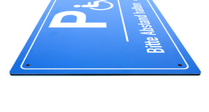Behinderten Parkplatz - Abstand halten - Schild - Querformat - blau - 4 mm Alu Verbundplatte