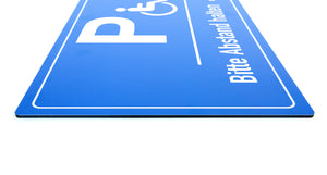 Behinderten Parkplatz - Abstand halten - Schild - Querformat - blau - 4 mm Alu Verbundplatte