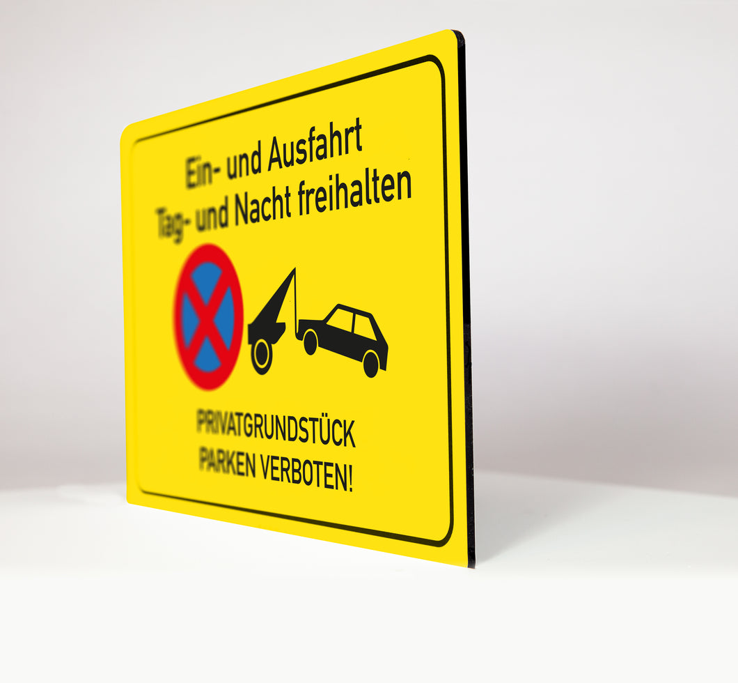 Ein- und Ausfahrt freihalten - parken verboten - Schild - gelb - 4 mm Alu Verbundplatte