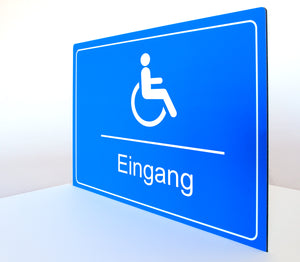 Behinderten Eingang - Schild - Querformat - blau - 4 mm Alu Verbundplatte