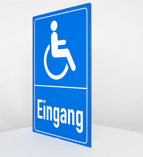 Behinderten Eingang - Schild - Hochformat - blau - 4 mm Alu Verbundplatte