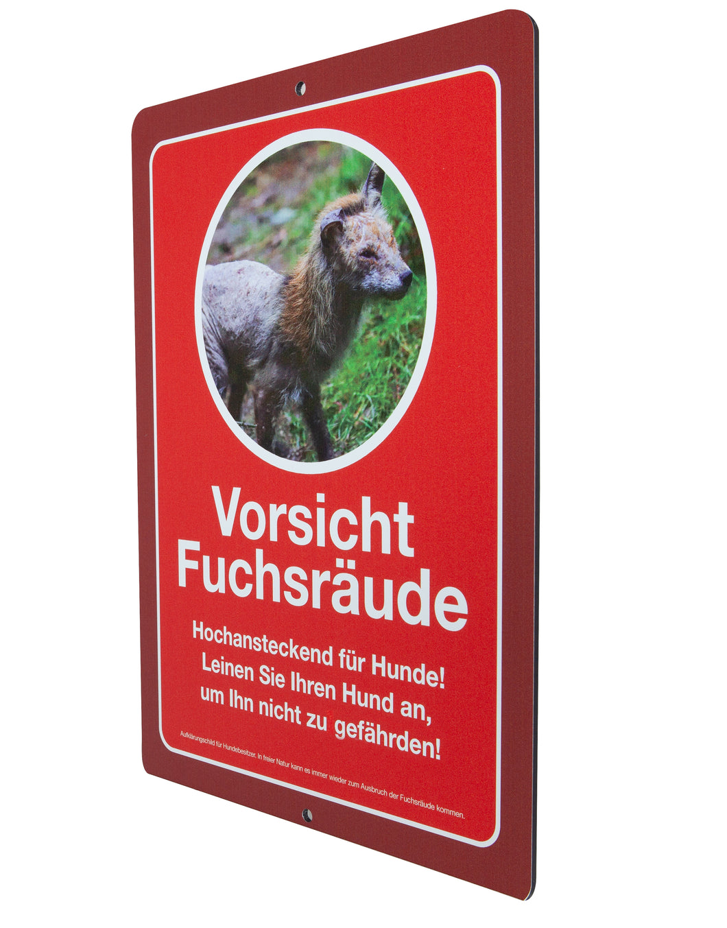 10 Stk. Schilder Warnung Fuchsräude - Hunde an die Leine - 37 x 27 cm - 4 mm Alu Verbund