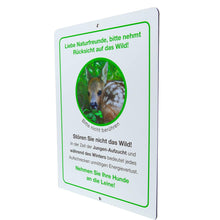 Laden Sie das Bild in den Galerie-Viewer, Schild - Wildschutz Info Tafel - Hunde an die Leine - 37 x 27 cm - Alu Verbund 4 mm