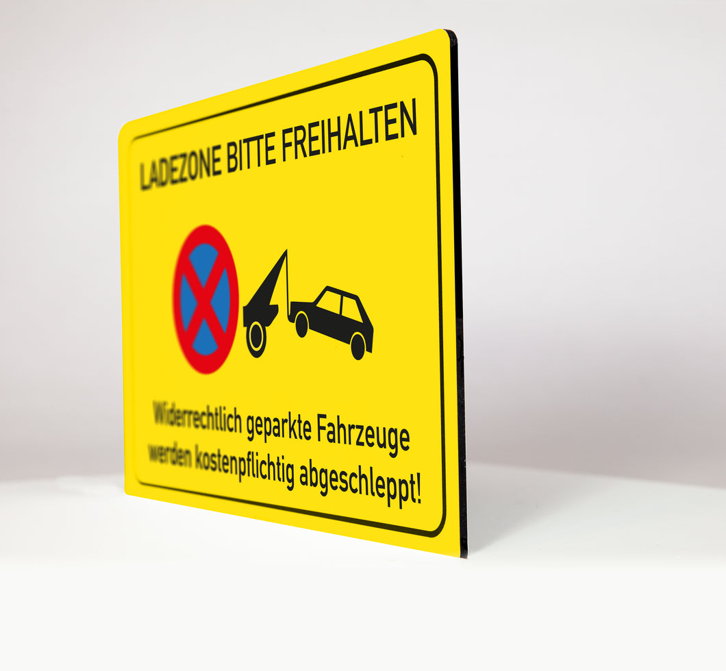 Ladezone bitte freihalten - Schild - gelb - 4 mm Alu Verbundplatte