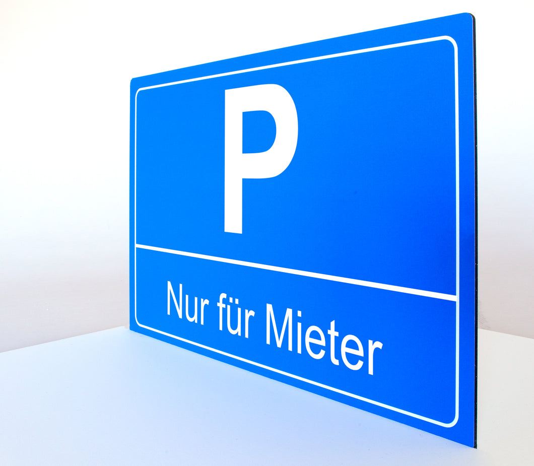 Nur für Mieter - Schild - Querformat - blau - 4 mm Alu Verbundplatte