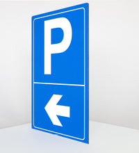 Laden Sie das Bild in den Galerie-Viewer, Parkplatz - Pfeil nach links - Schild - Hochformat - blau - 4 mm Alu Verbundplatte