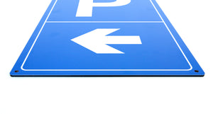 Parkplatz - Pfeil nach links - Schild - Hochformat - blau - 4 mm Alu Verbundplatte