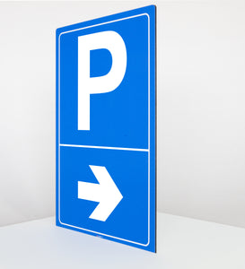 Parkplatz - Pfeil nach rechts - Schild - Hochformat - blau - 4 mm Alu Verbundplatte