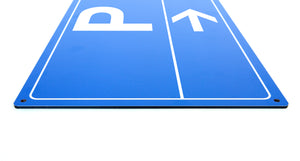 Parkplatz - Pfeil nach rechts - Schild - Querformat - blau - 4 mm Alu Verbundplatte