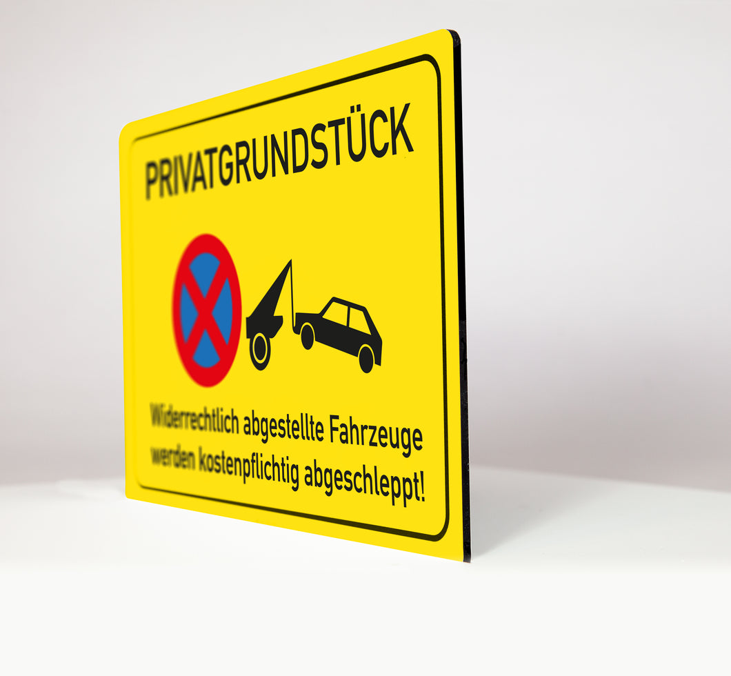 Privatgrundstück - Schild - gelb - 4 mm Alu Verbundplatte