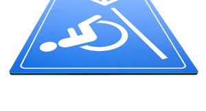 Rollstuhl Rampe links - Schild - Querformat - blau - 4 mm Alu Verbundplatte