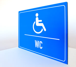 Behinderten WC - Schild - Querformat - blau - 4 mm Alu Verbundplatte