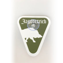 Laden Sie das Bild in den Galerie-Viewer, Schild -  4 Motive - Jagdbetrieb mit Saugnapf - Autoschild für KFZ Heckscheibe